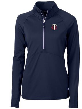 Women's Minnesota Twins Cutter & Buck Navy Adapt Eco Knit Stretch Half-Zip
